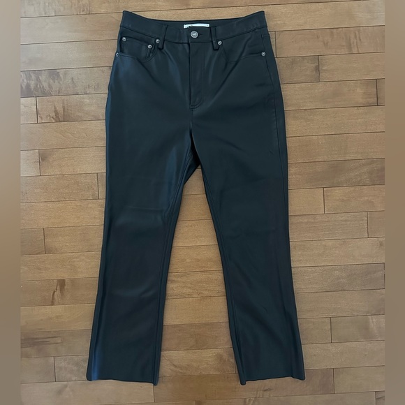 Zara Black Faux Leather Cropped Flare Pants - Picture 1 of 4